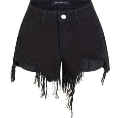 Button Fly Asymmetrical Denim Shorts