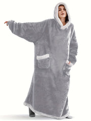 Women's Plus Size Long Fleece Hoodie Robe with Pockets