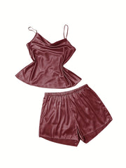 6 Pack Plus Size Satin Cami Top & Shorts Pajama Set