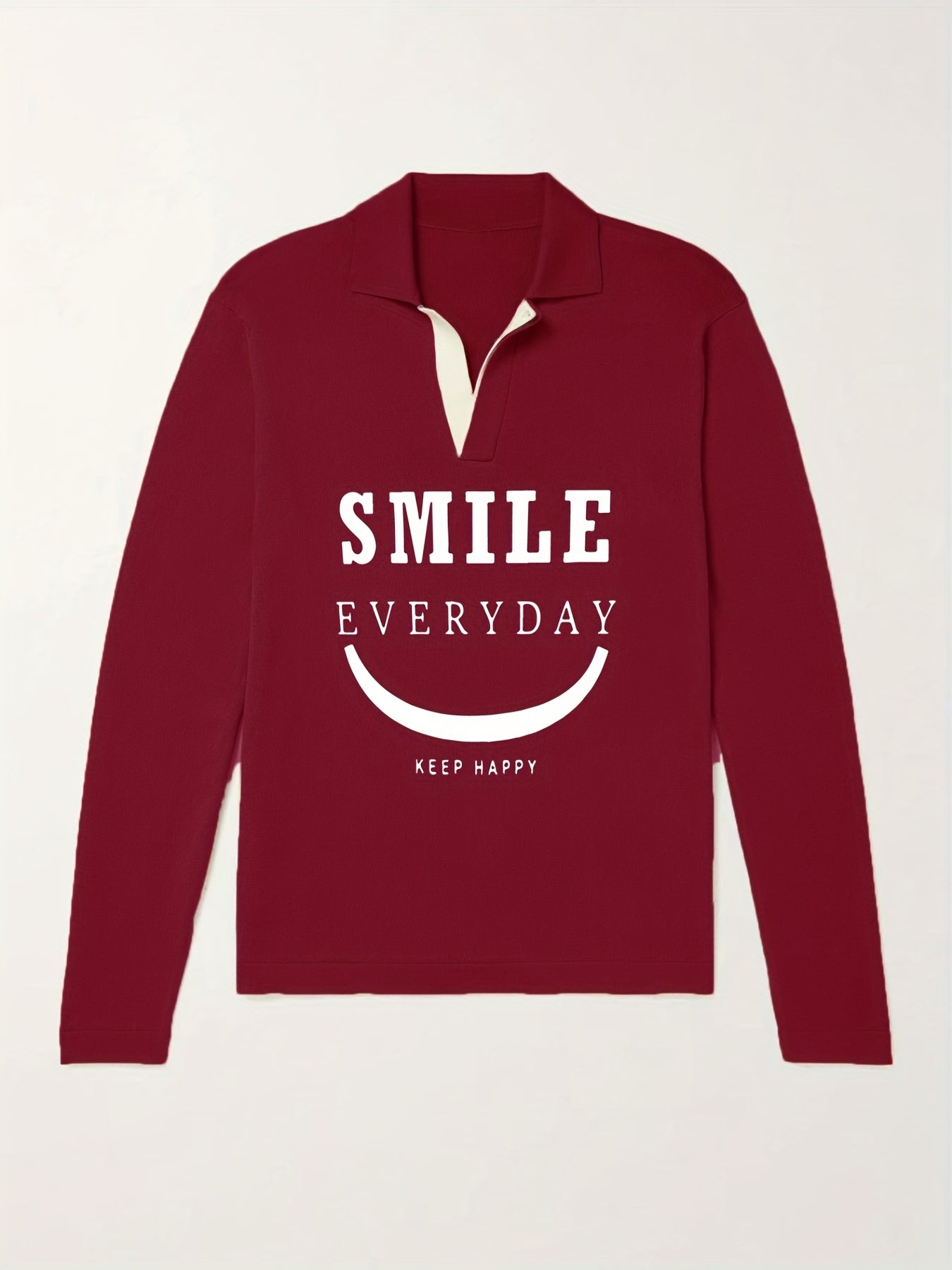 Men's Smile Pattern Knit Polo Sweater