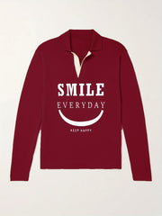 Men's Smile Pattern Knit Polo Sweater