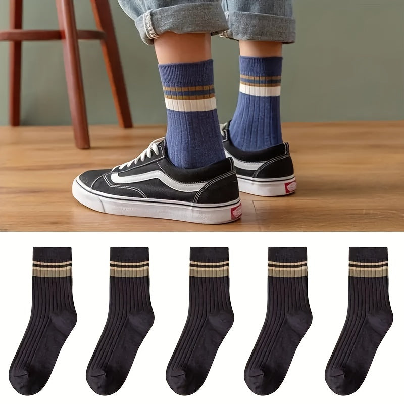 Men's Casual Striped Socks Deodorant Breathable Crew Socks