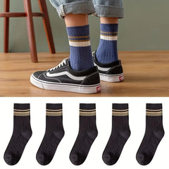 Men's Casual Striped Socks Deodorant Breathable Crew Socks