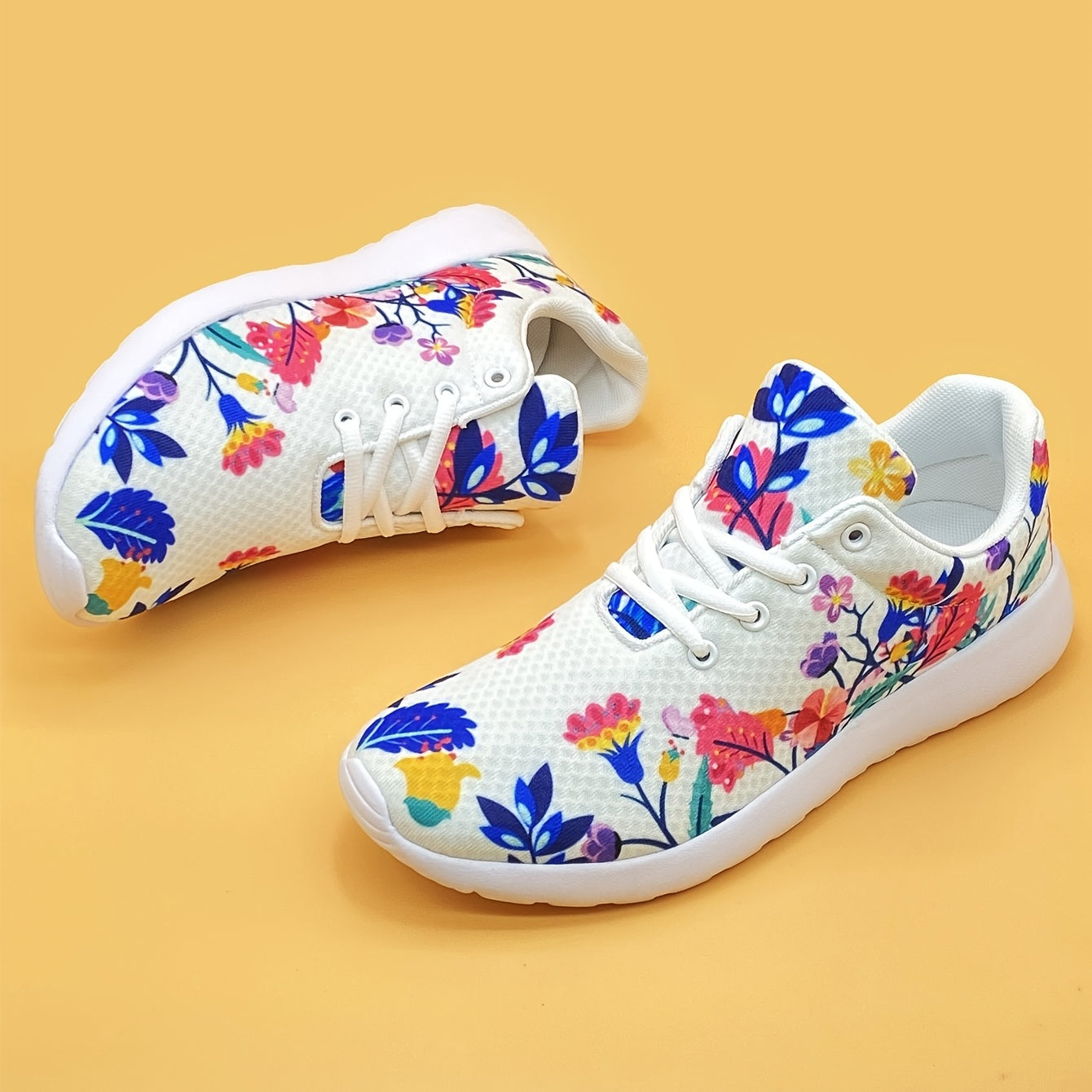 Women's Flower Pattern Mesh Running Shoes Lightweight Breathable Sneakers