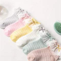 6 Pairs Girls Lace Brim Crew Socks for Summer Kids
