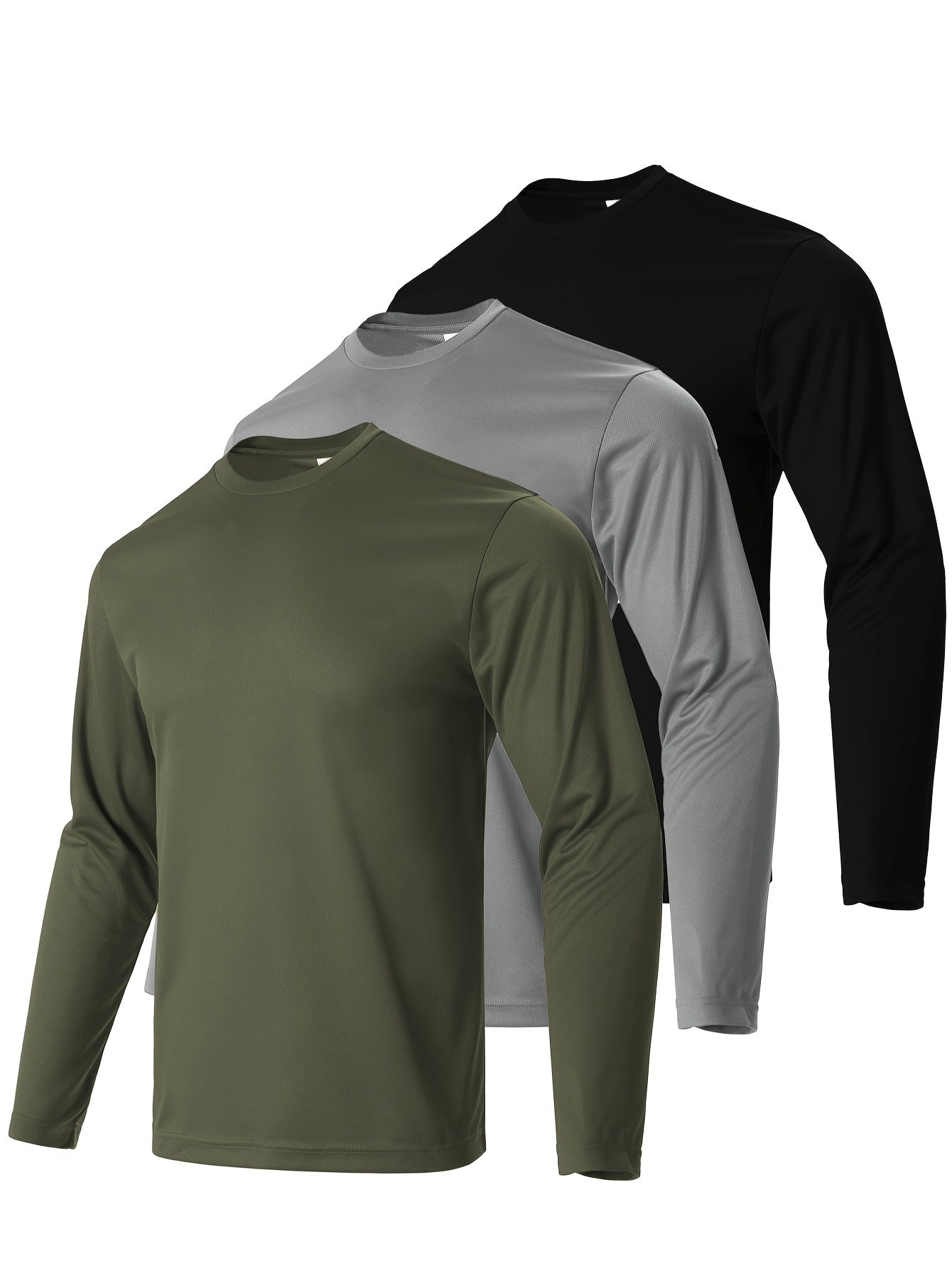 Men's Crew Collar Long Sleeve Stretch Tee for Fitness Activities