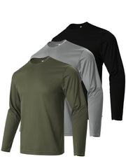 Men's Crew Collar Long Sleeve Stretch Tee for Fitness Activities