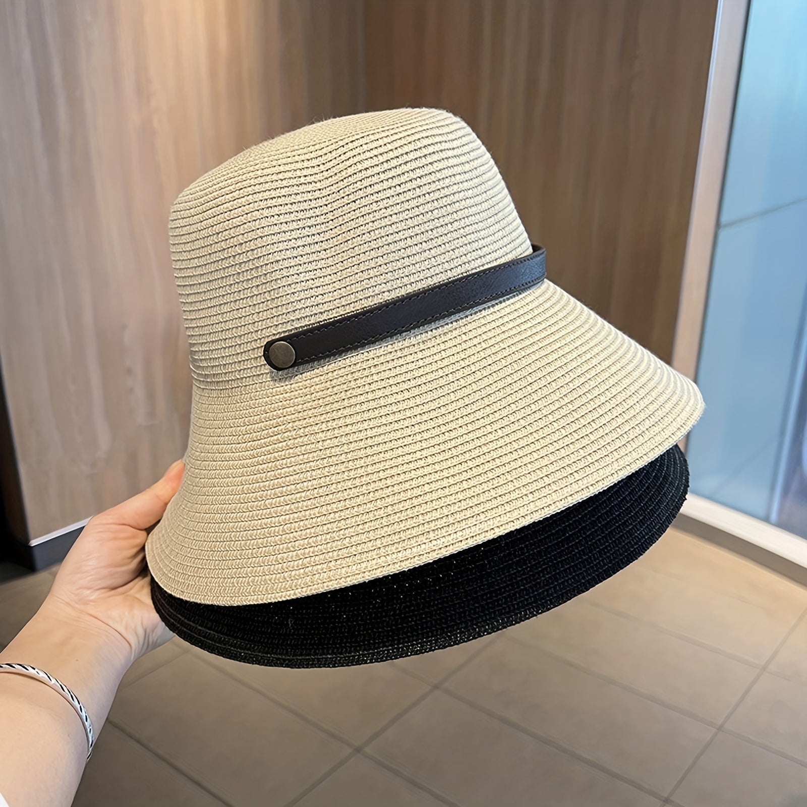 Foldable Straw Sun Hat Wide Brim UV Protection Bucket Hat for Women