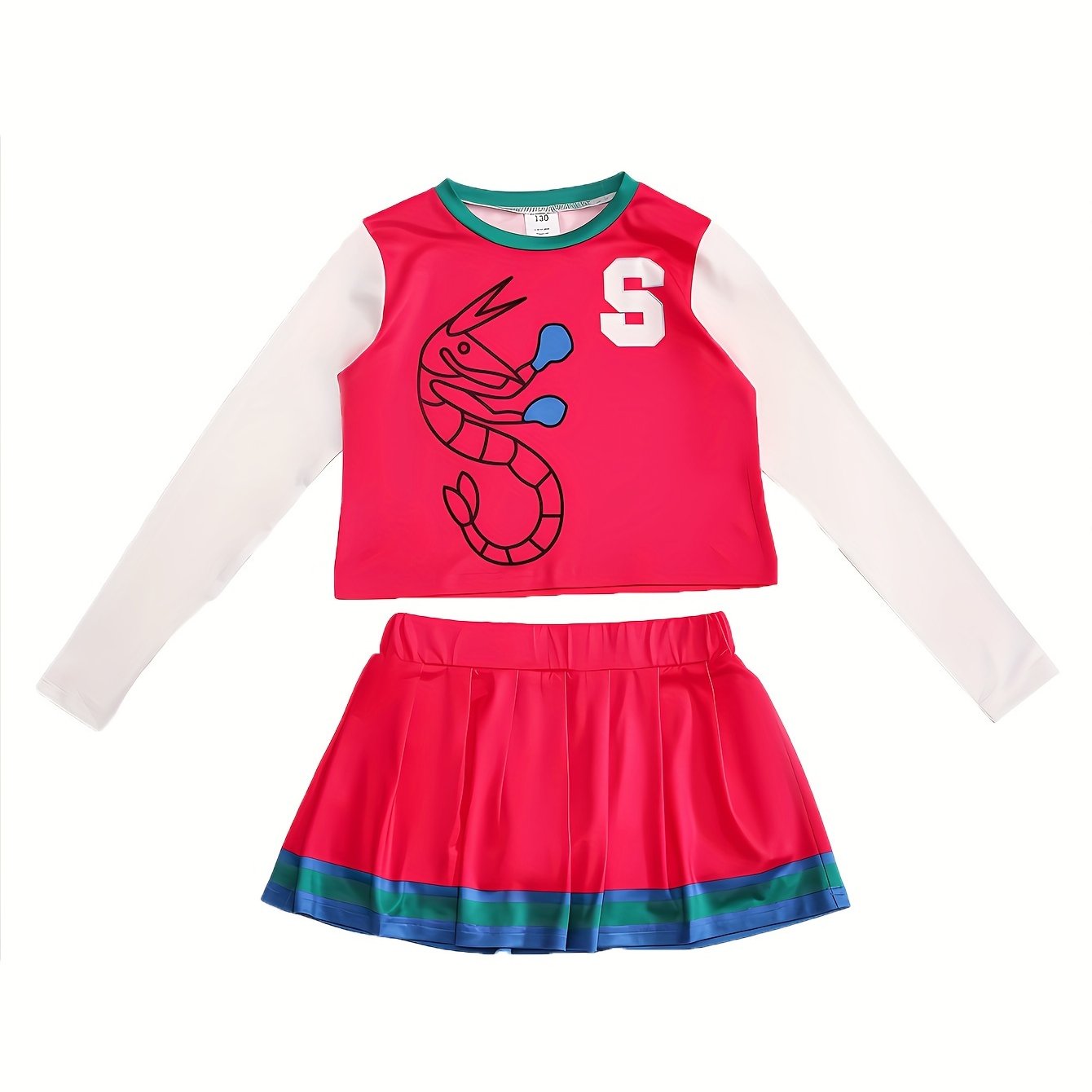 2pcs Girls Cheerleading Outfits Top Skirt Set Splicing Design