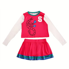 2pcs Girls Cheerleading Outfits Top Skirt Set Splicing Design