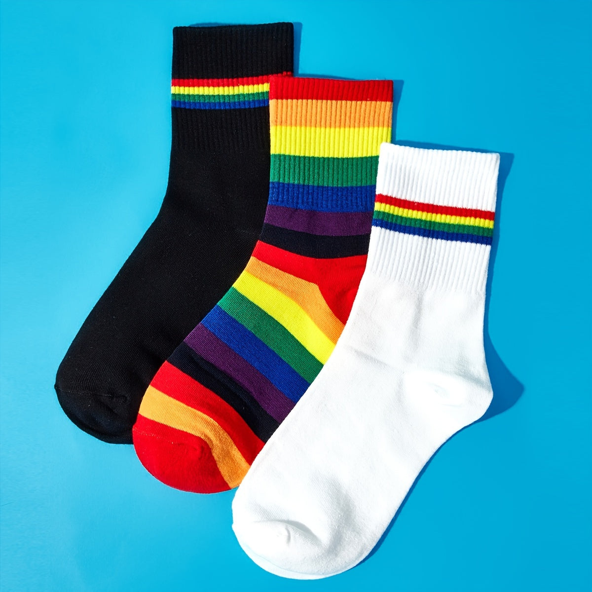 Rainbow Striped Ribbed Mid Tube Socks Pack