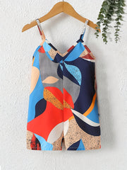 Toddlers Abstract Graphic V neck Cami Rompers Jumpsuits For Beach Vacation