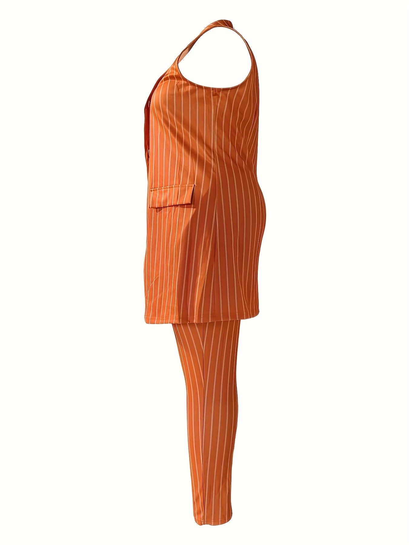 Striped Double Button Vest Coat & Pants 2 Piece Set