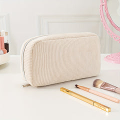 Corduroy Cosmetic Bag w/Silvery Zipper Portable Toiletry Bag