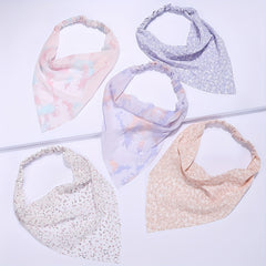 5pcs Floral Print Triangle Scarf Headband Elastic Turban Bandana Women