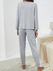 Letter Print Pajama Set Long Sleeve Crew Neck Top & Elastic Waistband Pants
