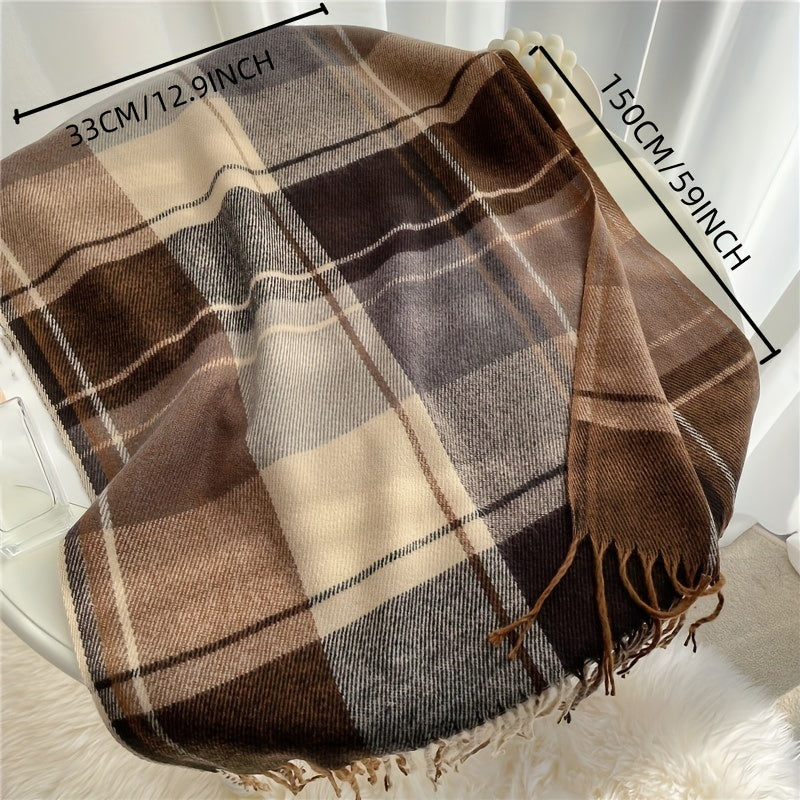 Men's Warm Plaid Scarf Autumn/Winter Double-Sided Shawl