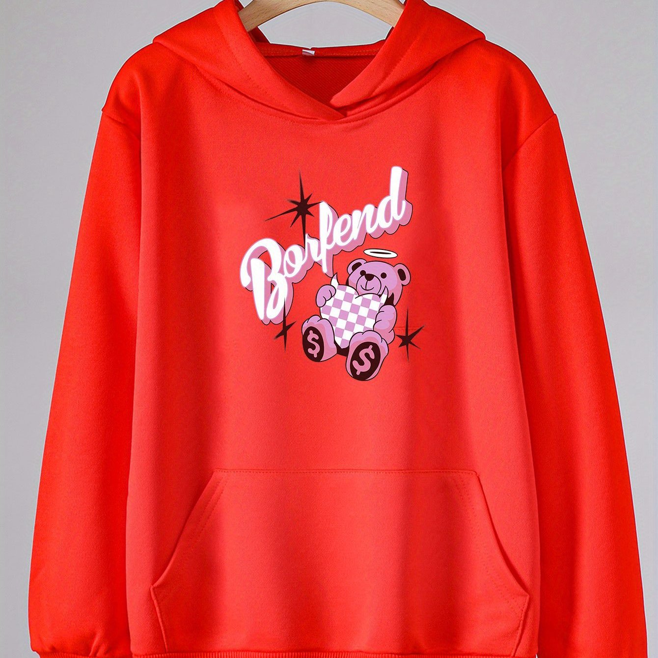 Angel Bear Print Hoodie For Girls Kids Casual Pullover Hooded Long Sleeve Top