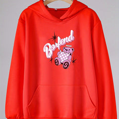 Angel Bear Print Hoodie For Girls Kids Casual Pullover Hooded Long Sleeve Top
