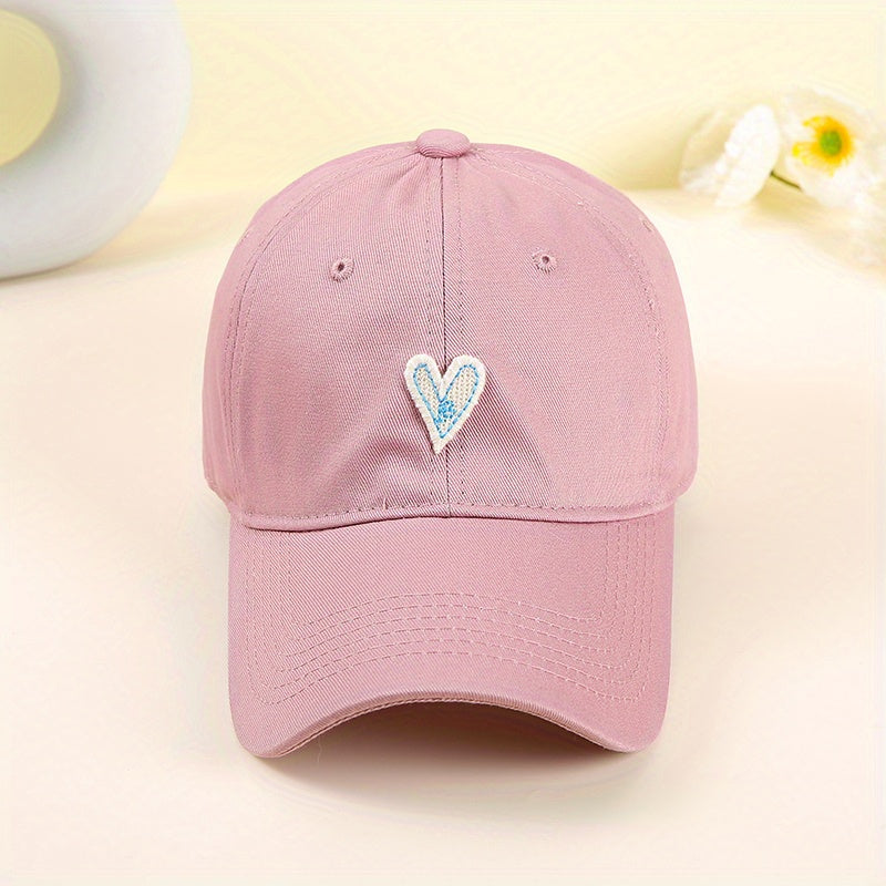 Peach Heart Patch Baseball Cap Solid Casual Sun Hat Adjustable Golf Dad Hats