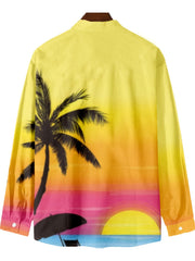 Sunset Beach Hawaiian Shirt Men's Casual Button Up Long Sleeve