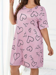 Lounge Dress Women's Plus Heart & Slogan Print Tee Nightdress