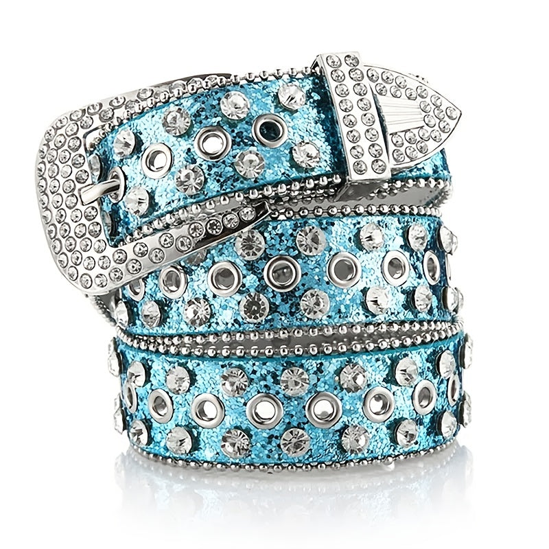 Women's Rhinestone Hollow Belt Studded Pin Buckle Wedding Party Valentines