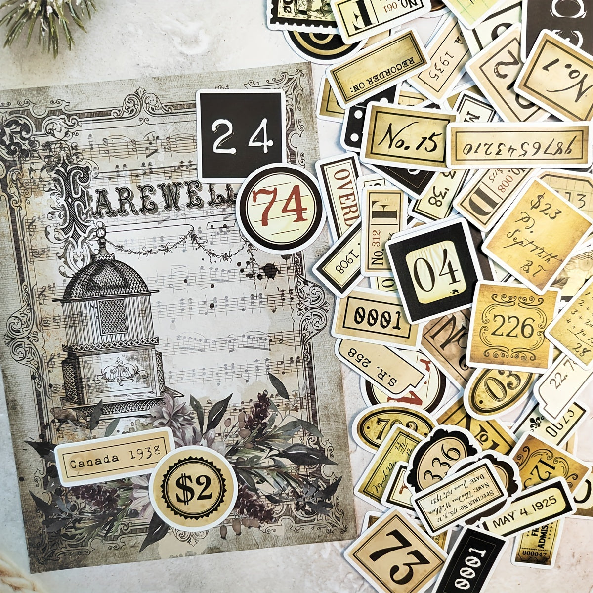 95pcs Vintage Number Label Tag Scrapbook Stickers
