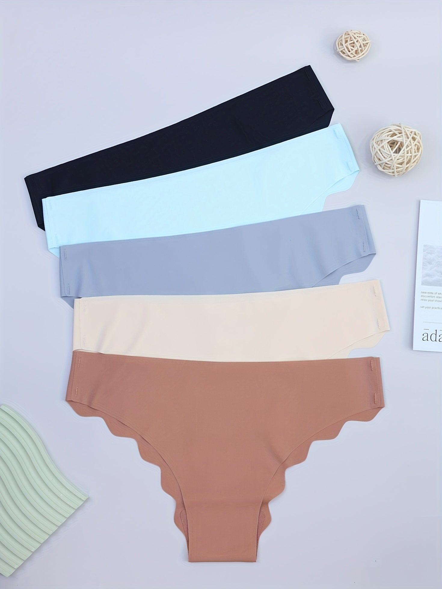 5pcs Scallop Trim Hipster Panties Soft & Comfy Stretchy Intimates