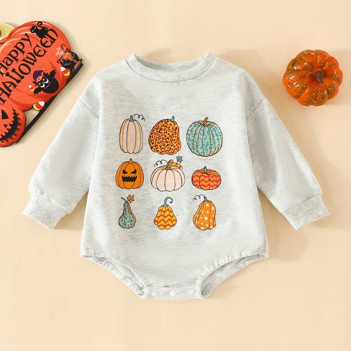 Baby Pumpkin Print Romper Jumpsuit for 0-2 Years Old