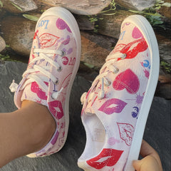 Heart Print Breathable Skate Shoes Flat Canvas Sneakers