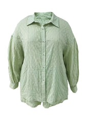 Ribbed Lantern Sleeve Shirt & Shorts Set