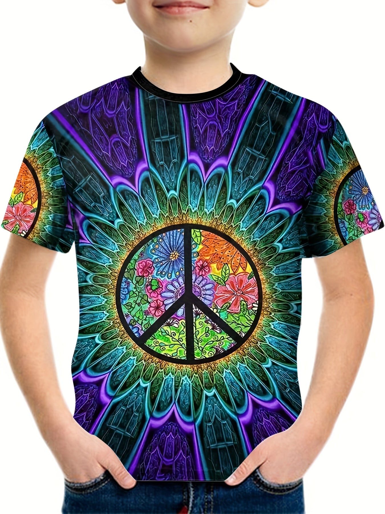 Boy's Peace Symbol Graphic T shirt Casual Tee for Summer Outdoor