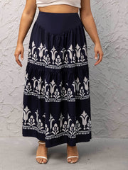 Boho Skirt Women's Plus Floral Print High Rise Pleated Maxi Smock Skir