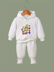 Girls Christmas Animals Tree Hooded Sweatshirt Top Sweatpants Set
