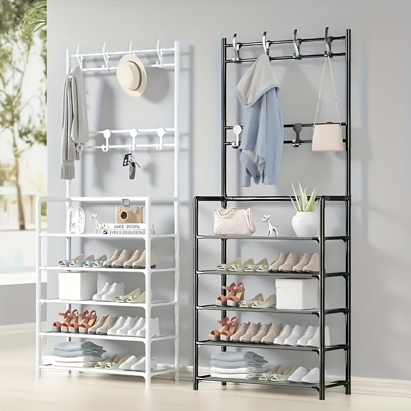 Metal Shoe And Hat Rack with 8 Hooks and Waterproof Cloth Layer