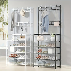 Metal Shoe And Hat Rack with 8 Hooks and Waterproof Cloth Layer