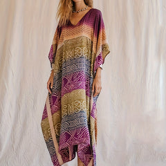 Boho Kimono Women's Plus Tribal Print Batwing Sleeve Split Maxi Cover