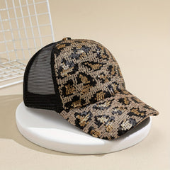 Leopard Trucker Hat Sequin Baseball Cap Adjustable Sunscreen Dad Hats