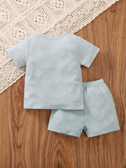 2pcs Baby Boys Bear Pattern T-shirt & Shorts Set