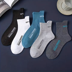 5 Pairs Men's Outdoor Crew Socks, All Seasons Comfortable Sports Stockings