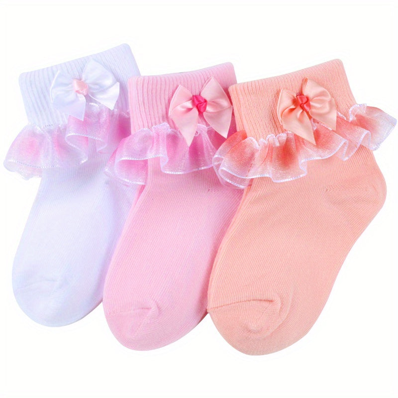Girls Ruffle Lace Trims Dance Socks - Mesh Thin Crew Socks for Spring