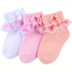 Girls Ruffle Lace Trims Dance Socks - Mesh Thin Crew Socks for Spring