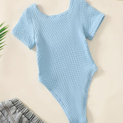Toddler Girls Jacquard Short Sleeve Rompers Bodysuit Kids Summer Clothes