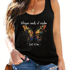 Butterfly Print Round Neck Tank Top