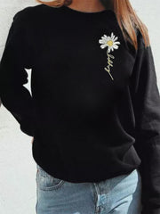 Daisy & Letter Print Sweatshirt Casual Long Sleeve Women's Clothing