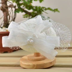 Veil Lace Fascinator Hats Faux Pearl Bowknot Decor Derby Hats