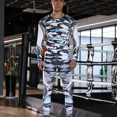 2pcs Men's Camo Sweatshirt & Leggings - Quick Dry & High Stretch