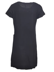 Round Neck Pocket Dress Casual Solid Short Sleeve Knee Length Dresses Women
