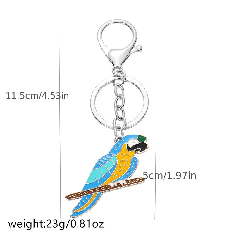 Colorful Parrot Keychain Lovely Animal Bird Metal Pendant for Keys Small Gift
